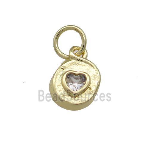 Copper Heart Pendant Pave Zircon Hammered Gold Plated