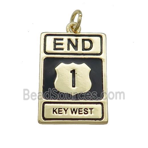 Copper Rectangle End Key West Black Enamel Gold Plated