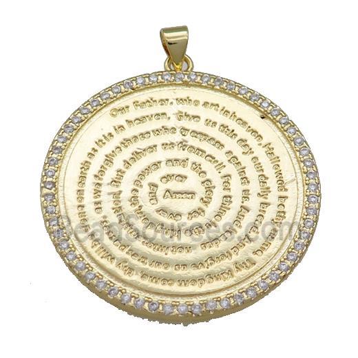 Copper Circle Prayer Pendant Pave Zircon Religious Gold Plated