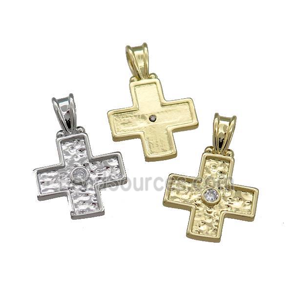 Copper Cross Pendant Pave Zircon Hammered Mixed