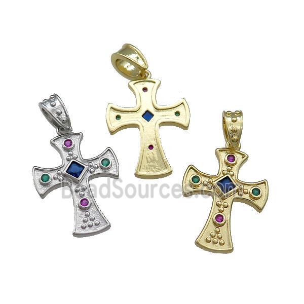 Copper Cross Pendant Pave Zircon Mixed