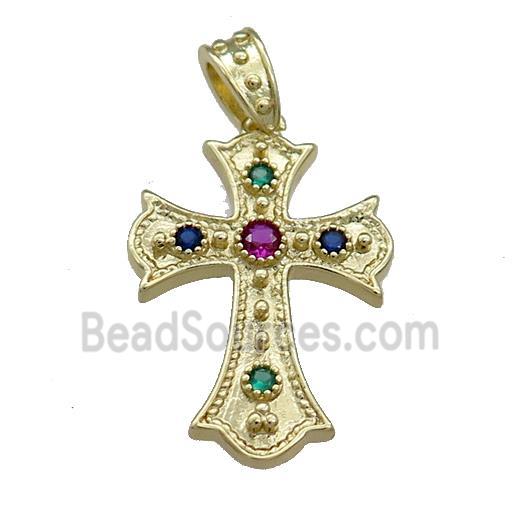 Copper Cross Pendant Pave Zircon Gold Plated