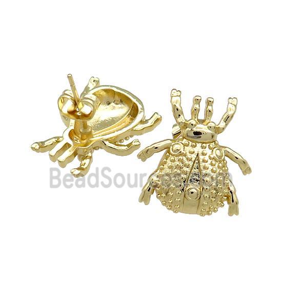 Copper Beetle Stud Earrings Gold Plated