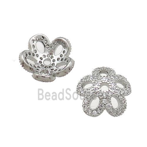 Copper Beadcaps Pave Zircon Platinum Plated