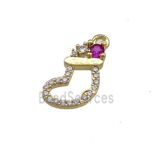 Christmas Stocking Charms Copper Pendant Pave Zircon Gold Plated