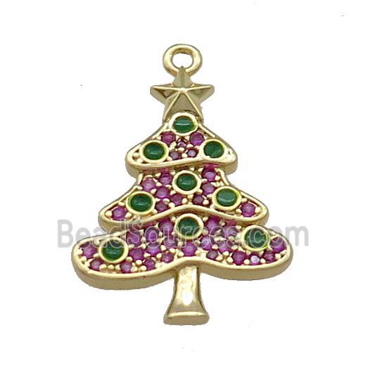 Christmas Tree Charms Copper Pendant Pave Zircon Gold Plated