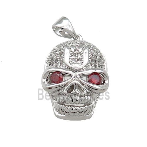 Copper Skull Pendant Pave Zircon Platinum Plated