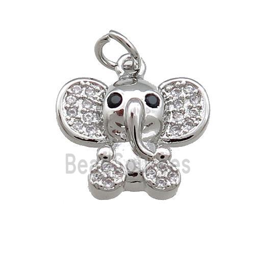 Copper Elephant Pendant Pave Zircon Platinum Plated