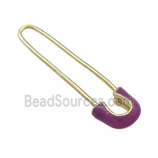 Copper Safety Pins Fuchsia Enamel Gold Plated