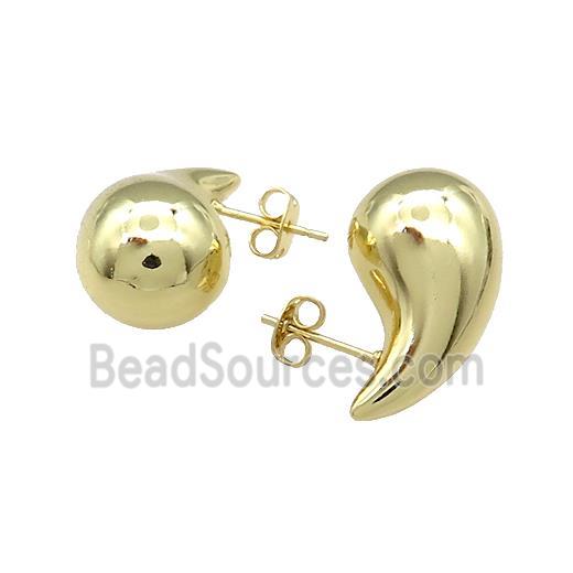 Copper Stud Earrings Teardrop Hollow Gold Plated