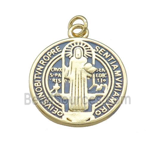 Copper Jesus Pendant Religious Medal Charms Gray Painted Circle Gold Plated