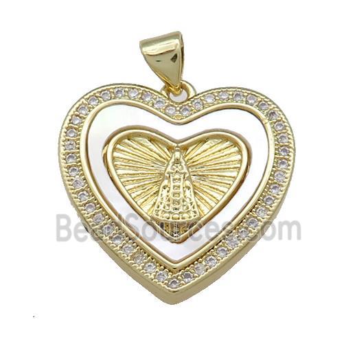 Copper Heart Pendant Pave Shell Zircon 18K Gold Plated