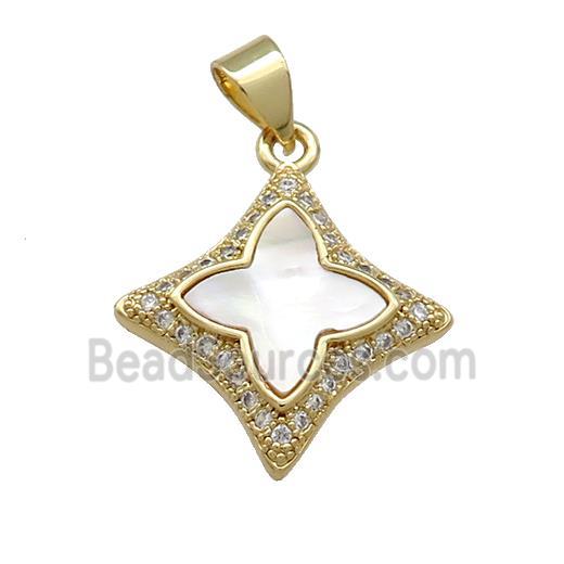 Copper Clover Pendant Pave Shell Zircon 18K Gold Plated