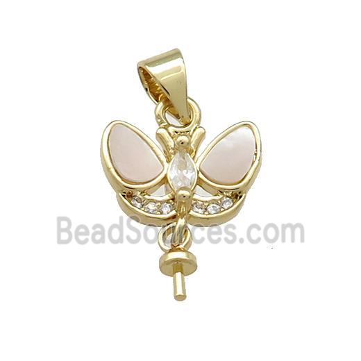 Copper Butterfly Pendant Pave Shell Zircon Bail 18K Gold Plated