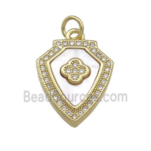 Copper Shield Clover Pendant Pave Shell Zircon 18K Gold Plated