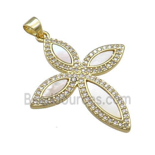 Copper Cross Pendant Pave Shell Zircon 18K Gold Plated