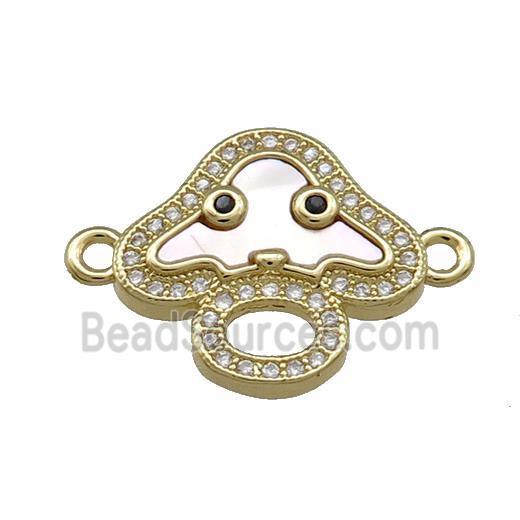 Copper Mushroom Charms Connector Pave Shell Zircon 18K Gold Plated