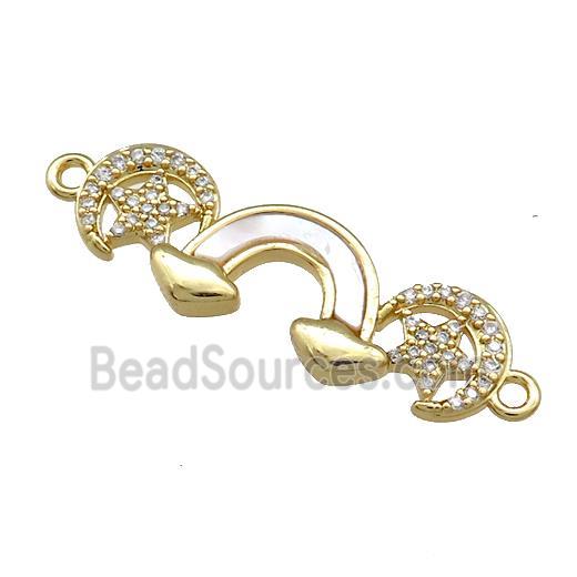 Copper Rainbow Connector Pave Shell Zircon Moon Star 18K Gold Plated