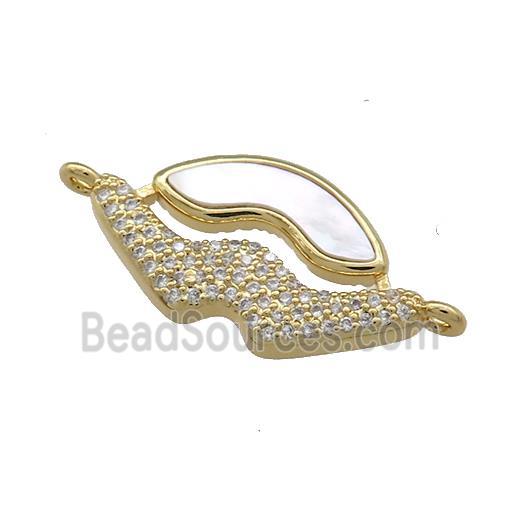 Copper Lips Connector Pave Shell Zircon 18K Gold Plated