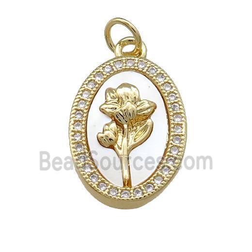 Copper Flower Pendant Pave Shell Zircon Oval 18K Gold Plated