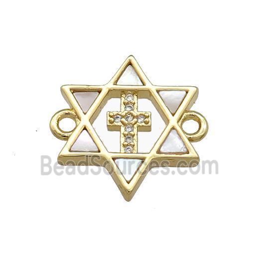 David Star Copper Connector Pave Shell Zircon Cross 18K Gold Plated