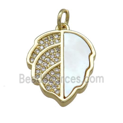 Copper Leaf Pendant Pave Shell Zircon 18K Gold Plated