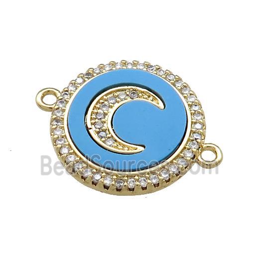 Copper Moon Pendant Pave Blue Shell Zircon Circle 18K Gold Plated