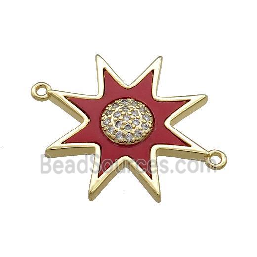 Copper Star Connector Pave Red Shell Zircon 18K Gold Plated