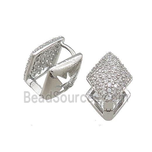 Copper Latchback Earrings Pave Zircon Rhombic Platinum Plated