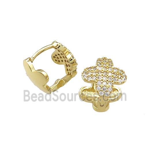 Copper Latchback Earrings Pave Zircon Clover Gold Plated