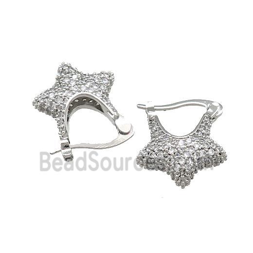 Copper Latchback Earrings Pave Zircon Star Platinum Plated