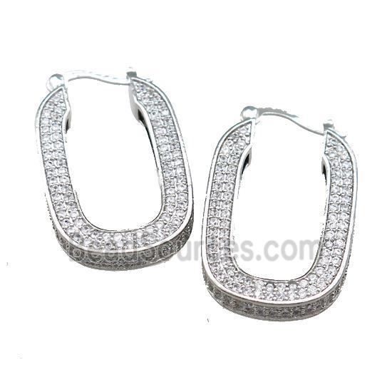 Copper Latchback Earrings Pave Zircon Platinum Plated