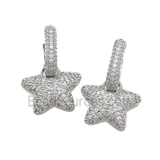 Copper Hoop Earrings Star Pave Zircon Platinum Plated