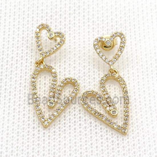 Copper Stud Earrings Heart Pave Zircon Gold Plated