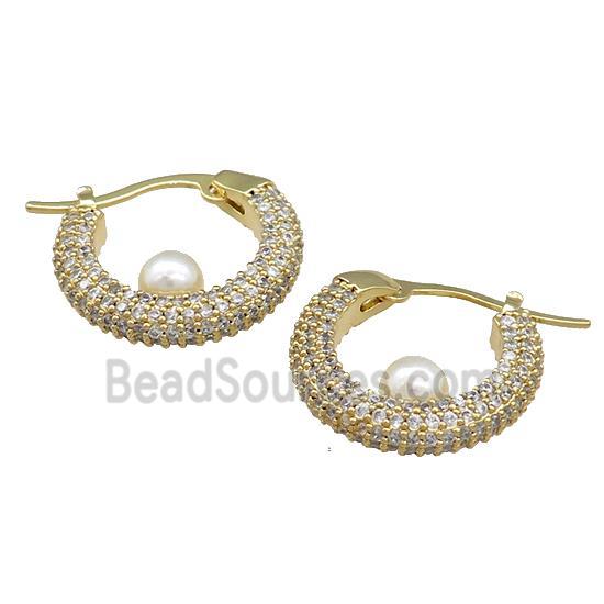 Copper Latchback Earrings Pave Zircon Pearlized Plastic Gold Plated