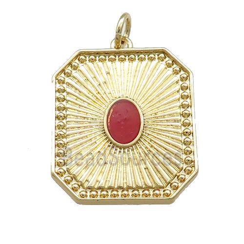 Copper Rectangle Pendant Pave Gemstone Gold Plated