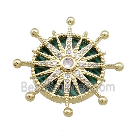 Copper Sun Pendant Pave Synthetic Malachite Zircon Gold Plated