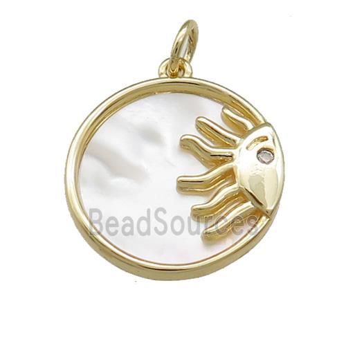 Sun Charms Copper Circle Pendant Pave Shell Gold Plated