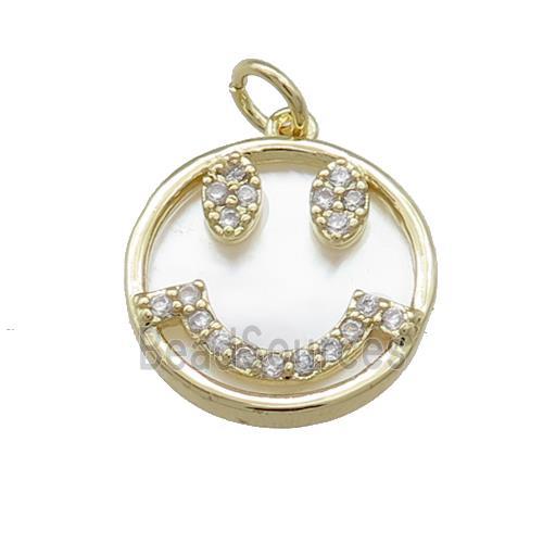 Emoji Charms Copper Circle Pendant Pave Shell Zircon Gold Plated