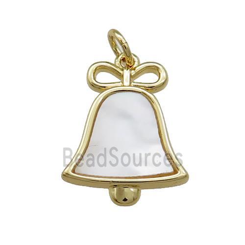 Christmas Bell Charms Copper Pendant Pave Shell Gold Plated