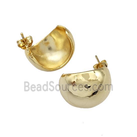 Copper Dome Stud Earrings Crescent C-shape Gold Plated