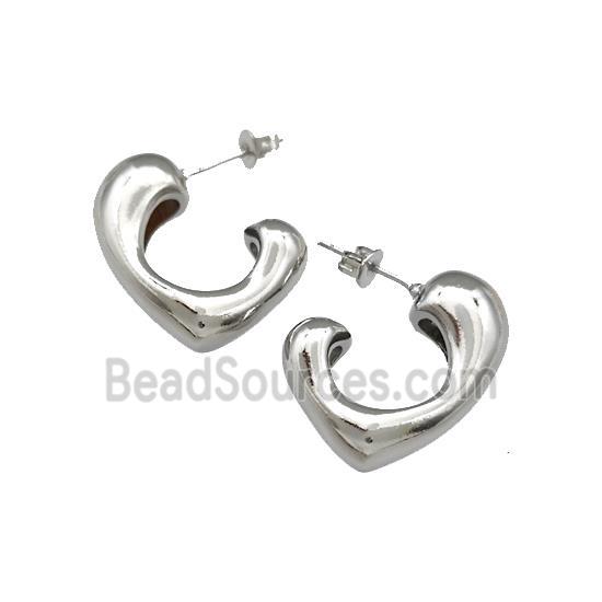 Copper Heart Stud Earrings Hollow Platinum Plated