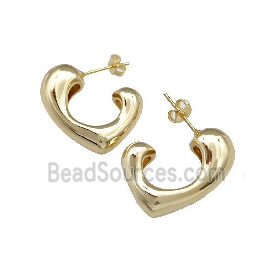 Copper Heart Stud Earrings Hollow Gold Plated