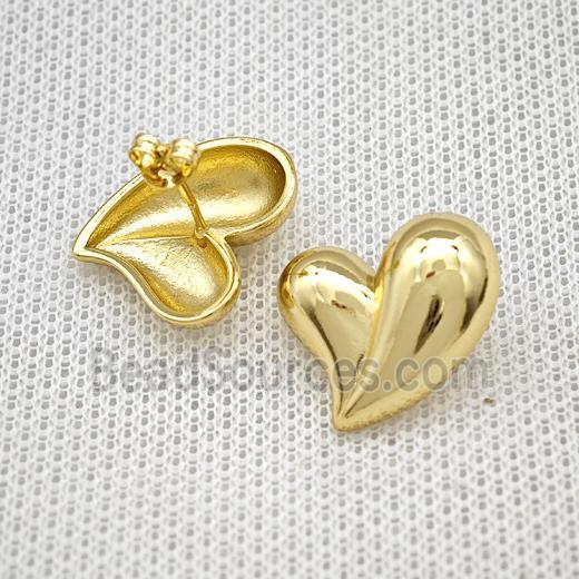 Copper Heart Stud Earrings Gold Plated