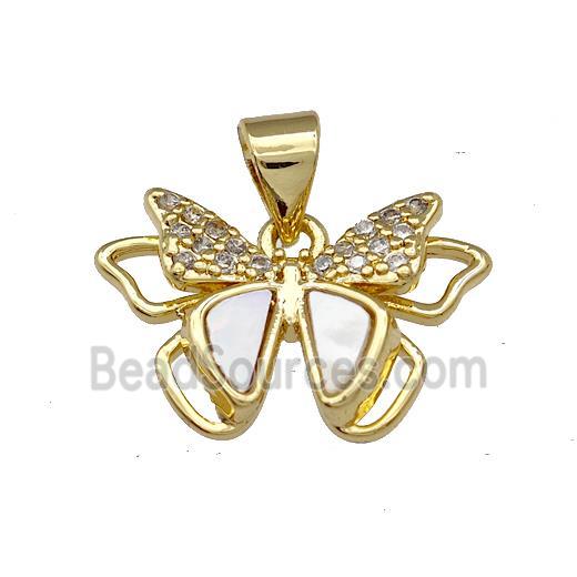 Copper Butterfly Pendant Pave Shell Zirconia 18K Gold Plated