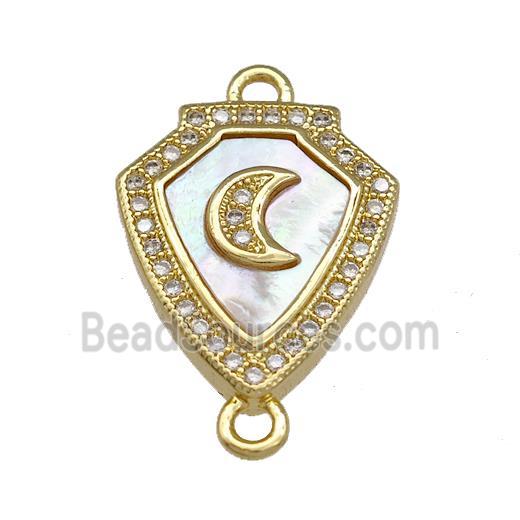 Copper Shield Connector Pave Shell Zirconia Moon 18K Gold Plated