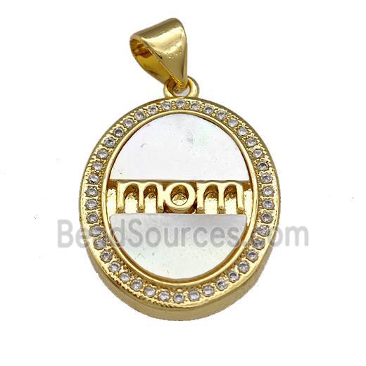 Copper Oval Pendant Pave Shell Zirconia MOM 18K Gold Plated