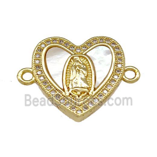 Jesus Charms Copper Heart Connector Micro Pave Shell Zirconia 18K Gold Plated