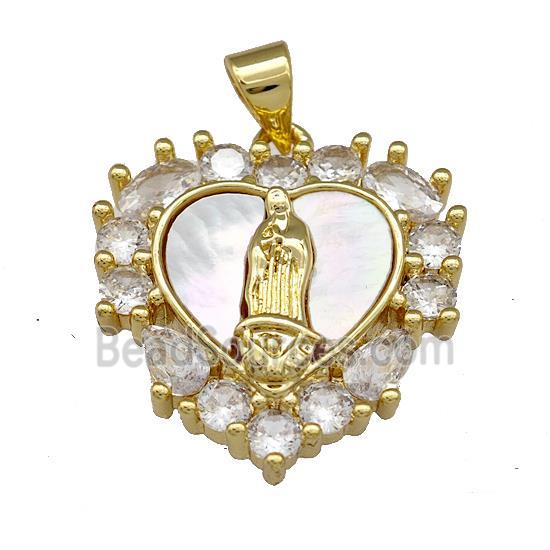 Jesus Charms Copper Heart Pendant Pave Shell Zirconia 18K Gold Plated