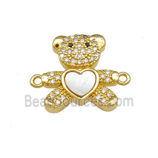 Copper Bear Connector Pave Shell Zirconia 18K Gold Plated